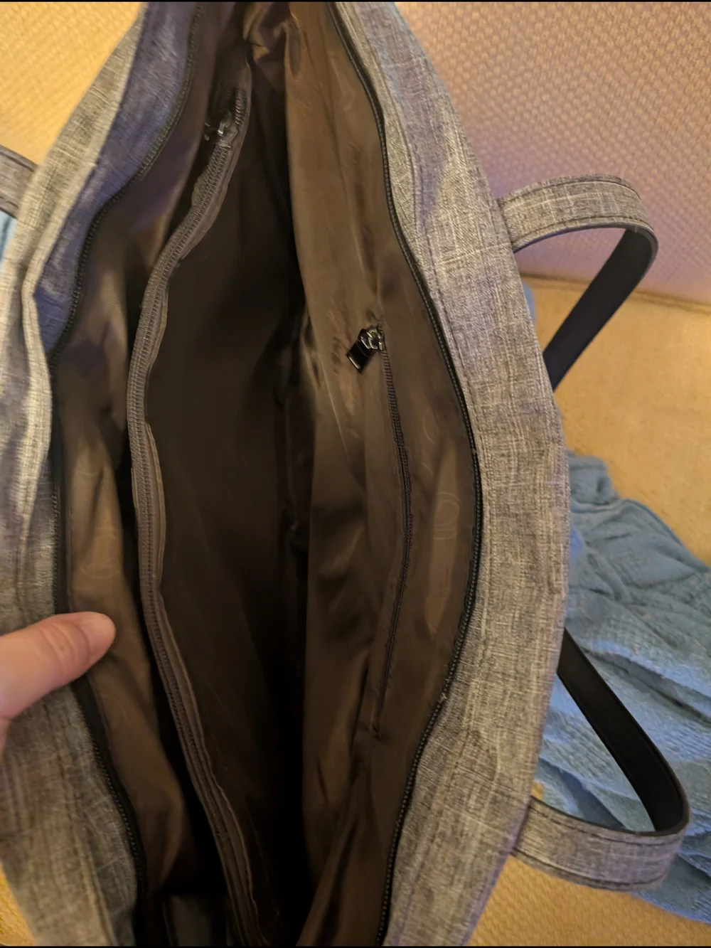 Grey and Black Tote Bag with Faux Leather Trim